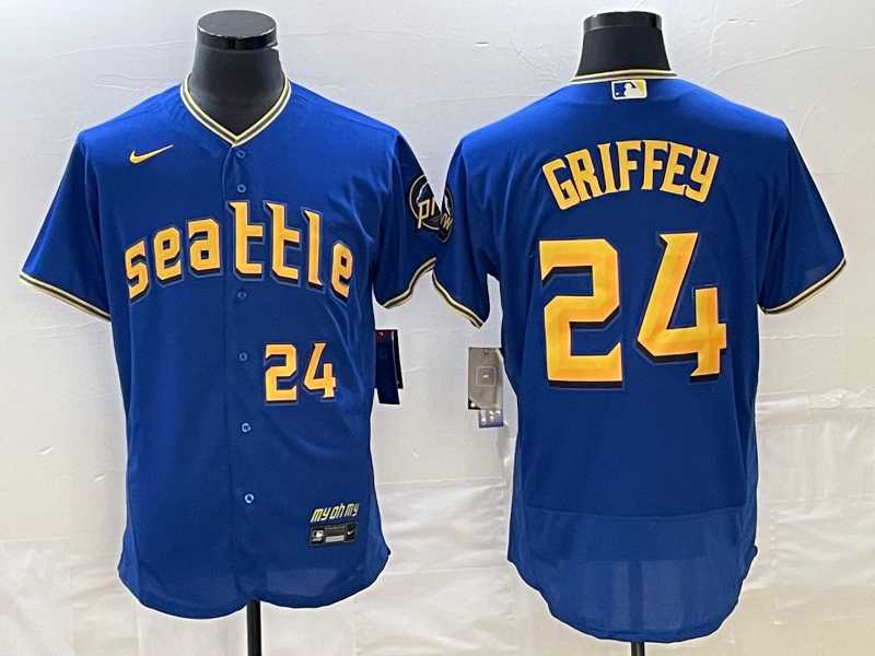 Mens Seattle Mariners #24 Ken Griffey Number Blue 2023 City Connect Flex Base Stitched Jerseys